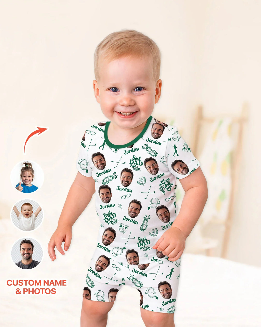 Custom Photo Best Dad By Par Bamboo Two Piece Short Sleeve Shorts Pajama Set