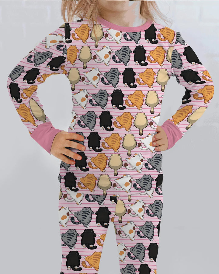 Funny Cat Butts Club Family Matching Bamboo Two Piece Long Sleeve Pajama Set