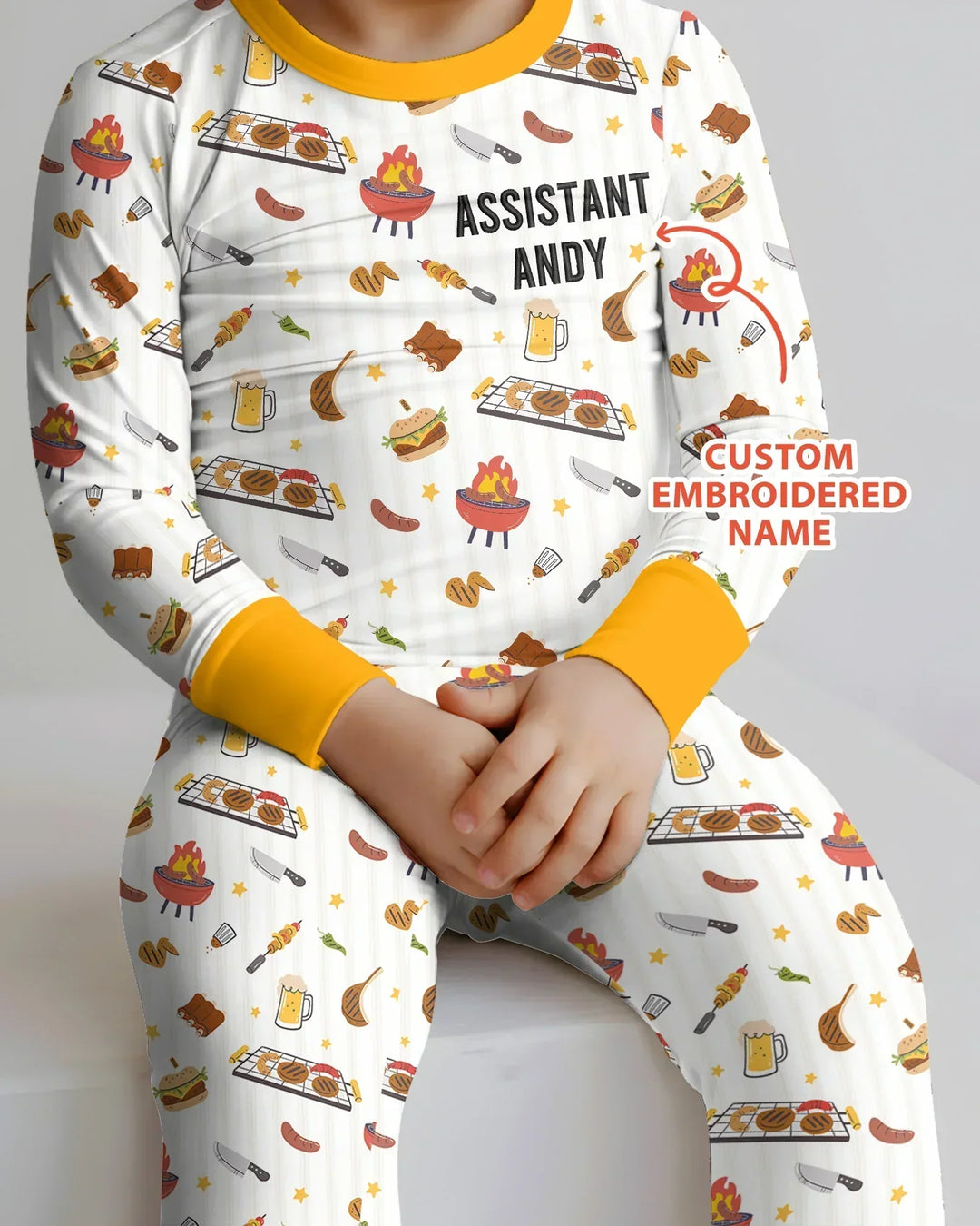 Custom Embroidered Name Grill Dad Bamboo Two Piece Long Sleeve Pajama Set