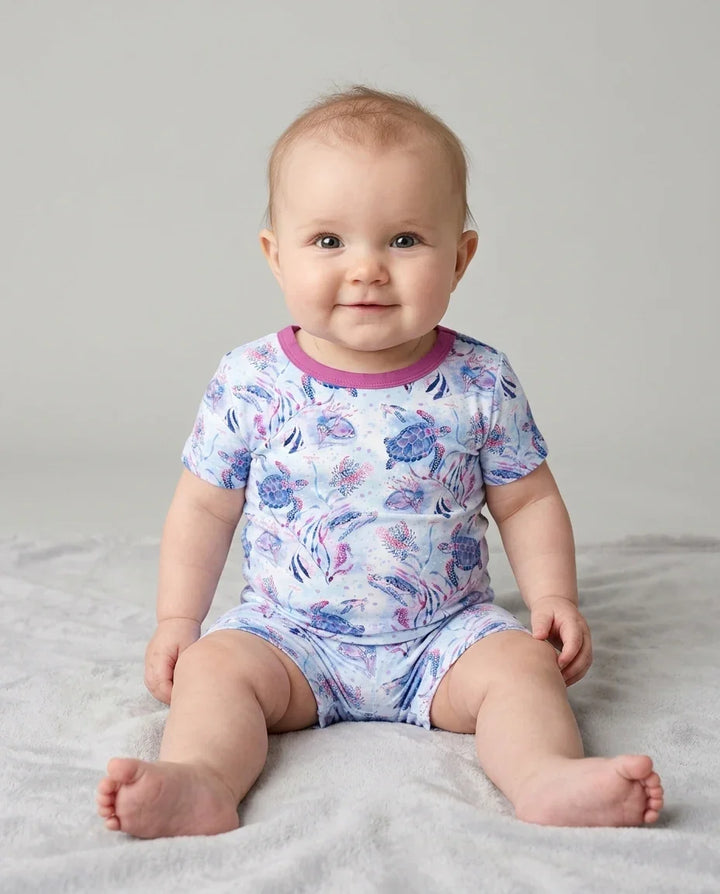 Little Turtles Family Matching Bamboo Two Piece Short Sleeve Shorts Pajama Set