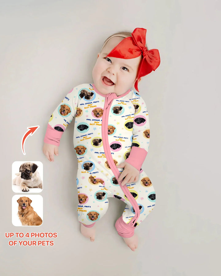 Pijama convertible de bambú con cremallera y fotos personalizadas de tu mascota "Mi nuevo mejor amigo"