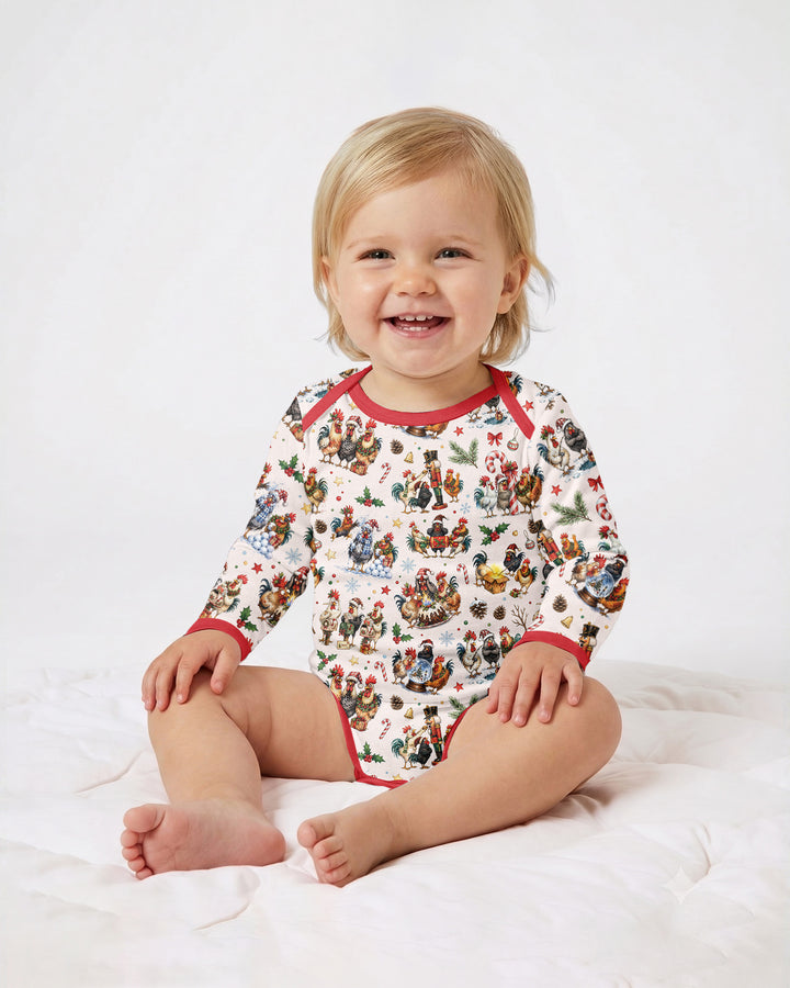 Funny Roosters On Christmas Bamboo Bodysuit