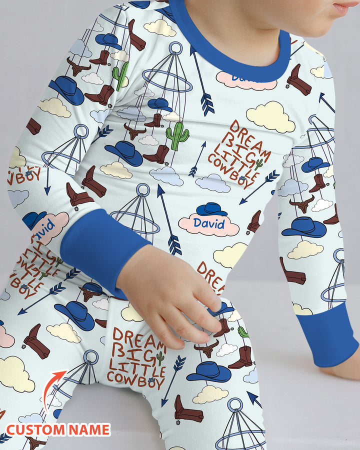 Litlle Cowboy Sis Bro Matching  Bamboo Two Piece Long Sleeve Pajama Set