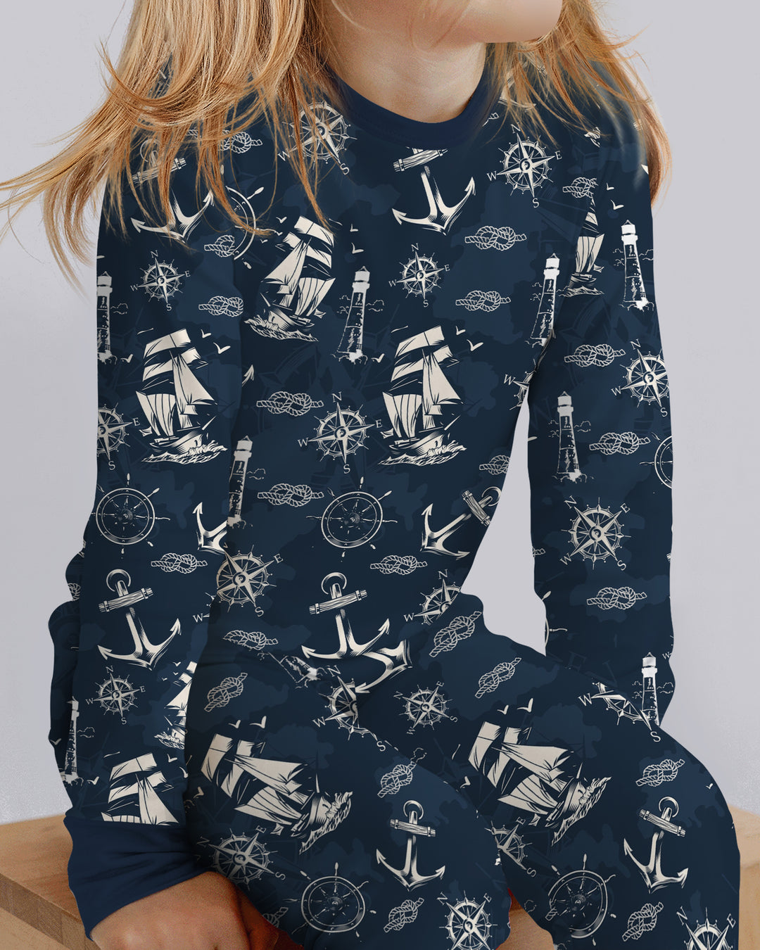 Vintage Nautical Voyage Bamboo Two Piece Long Sleeve Pajama Set
