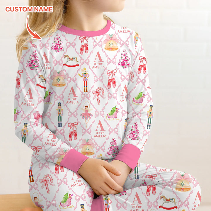 Nutcracker Sweet Dreams Custom Name Two Piece Long Sleeve Pajama Set , Nutcracker Sweet Dreams Custom Name Two Piece Long Sleeve Pajama Set - 12-18M