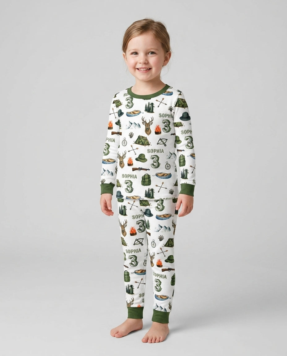 Personalized Birthday Camper Bamboo Two Piece Long Sleeve Pajama Set