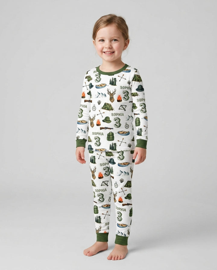 Personalized Birthday Camper Bamboo Two Piece Long Sleeve Pajama Set