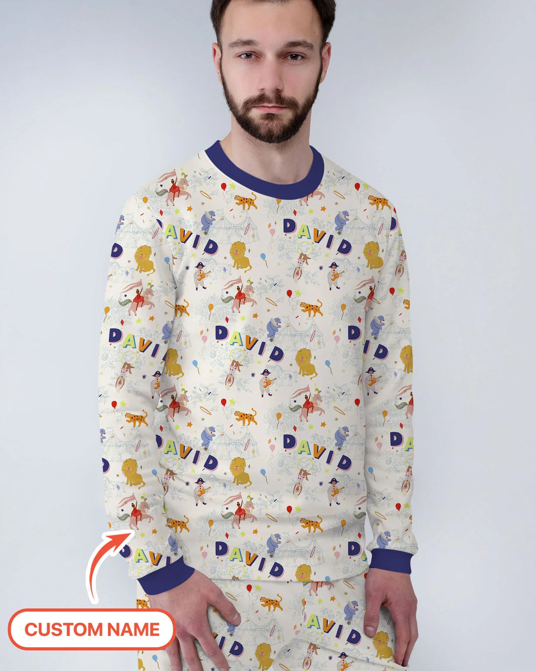 Custom Name Circus Toile Bamboo Men's Pajama Set