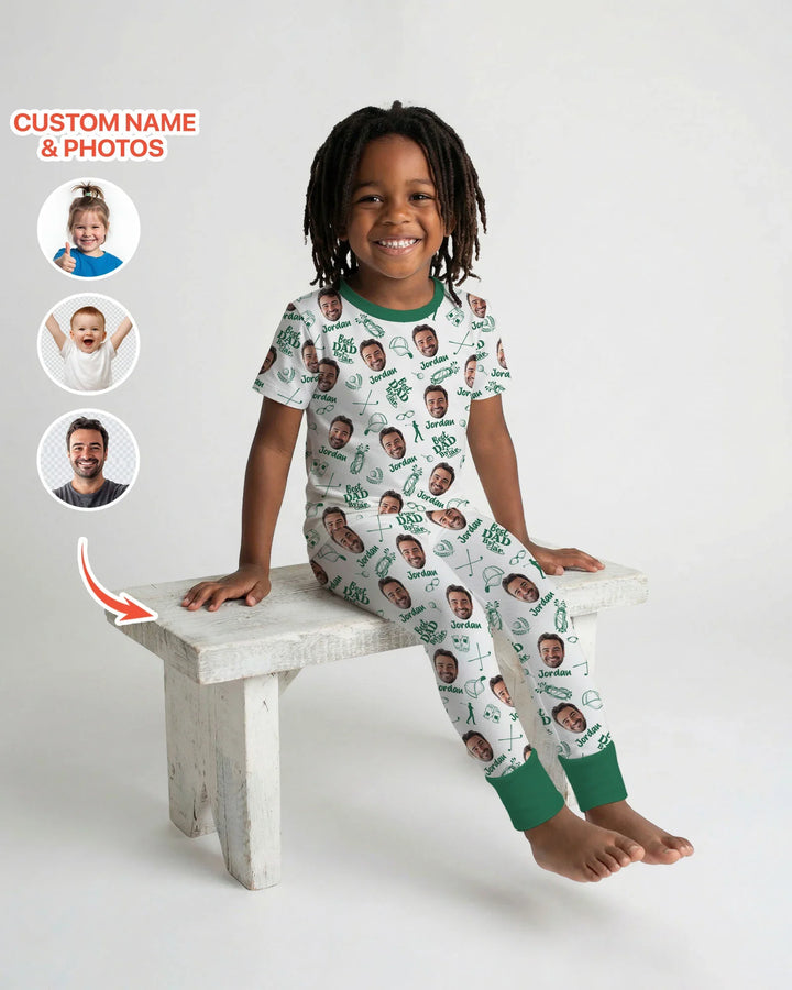 Custom Photo Best Dad By Par Bamboo Two Piece Short Sleeve Pajama Set