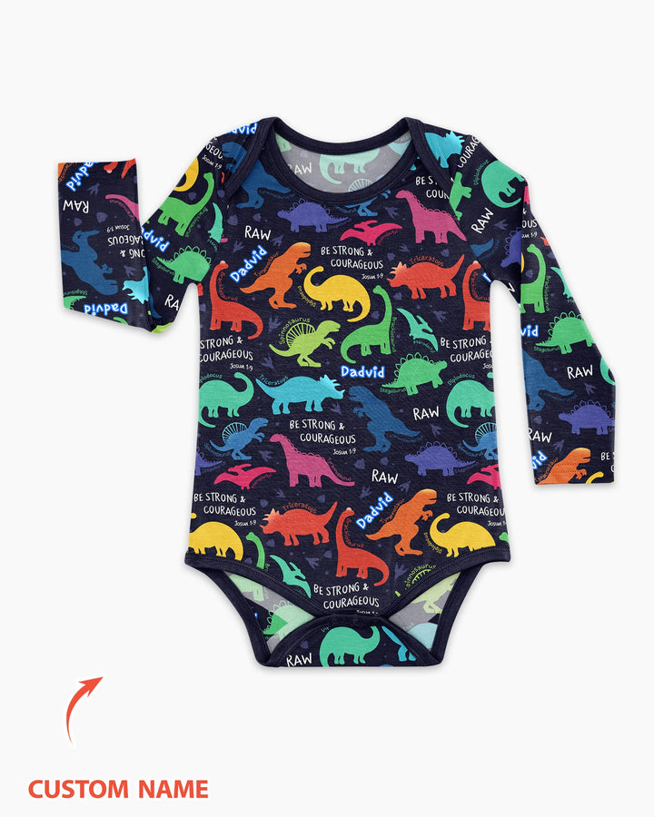Be Strong and Courageous Dinosaur Christian Bamboo Bodysuit