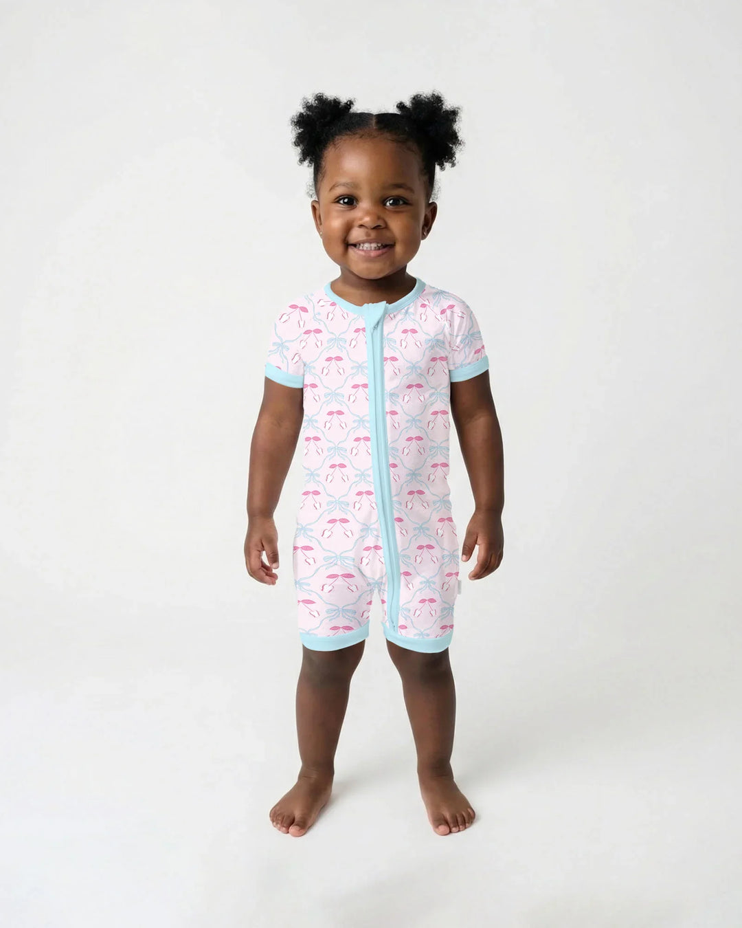 Cherry Baseball Softball Mom and Girl Matching Bamboo Shorty Zippy