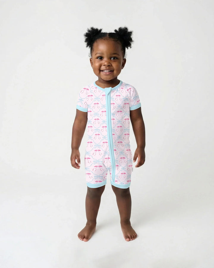 Cherry Baseball Softball Mom and Girl Matching Bamboo Shorty Zippy