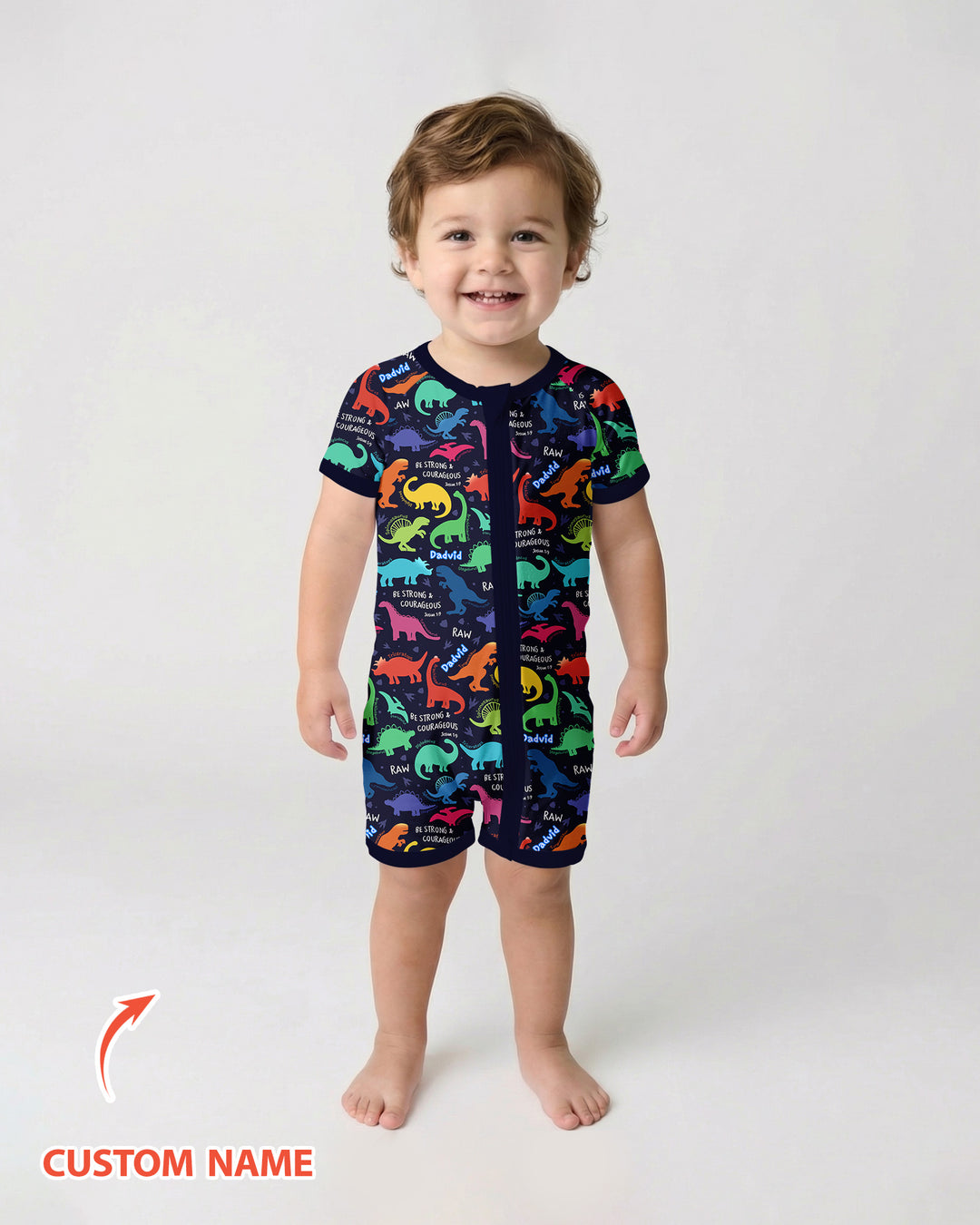 Be Strong and Courageous Dinosaur Christian Bamboo Shorty Zippy