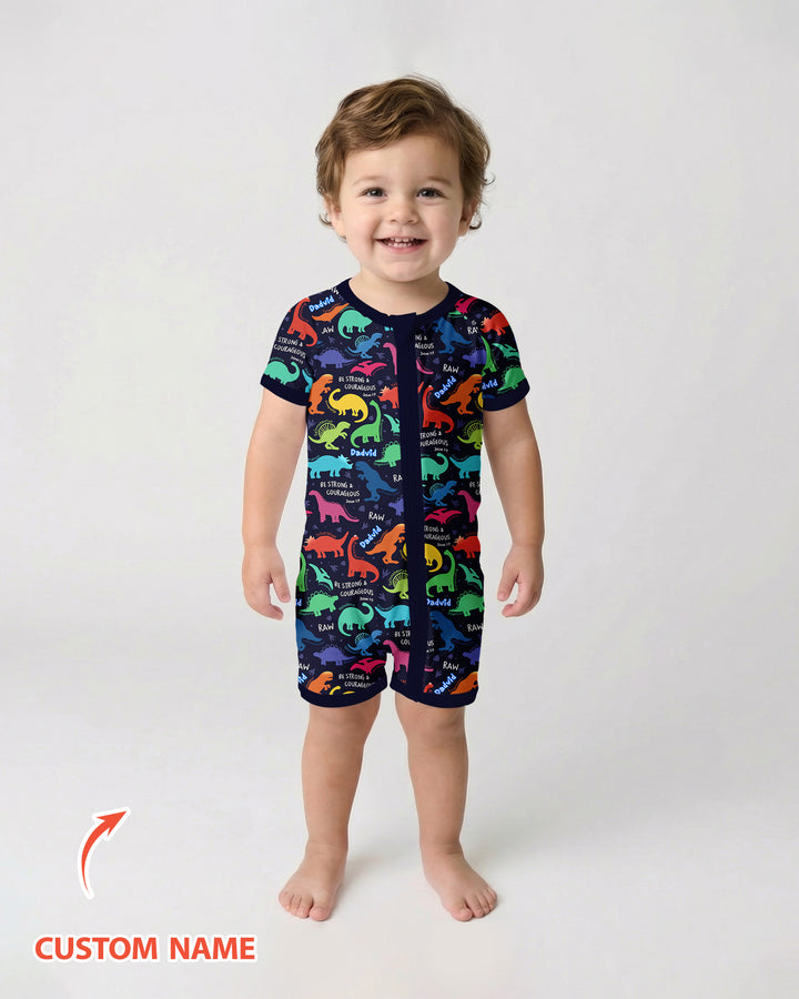 Be Strong and Courageous Dinosaur Christian Bamboo Shorty Zippy