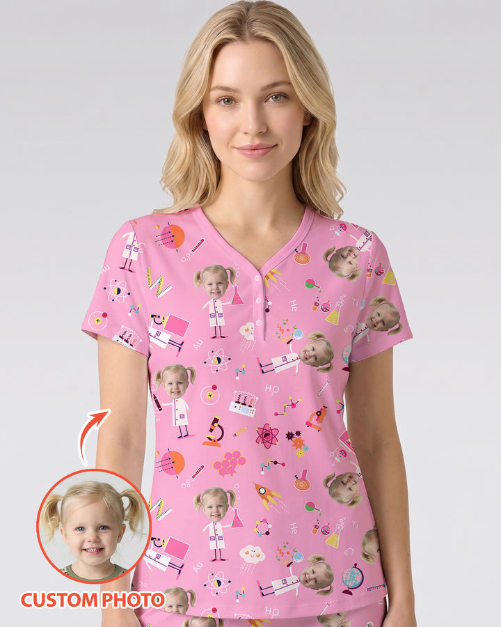 Custom Image Chemical Laboratory Bamboo Women Short Sleeve Short Pajama Set