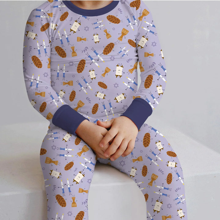 Shabbat Shalom Family Matching Two Piece Long Sleeve Pajama Set