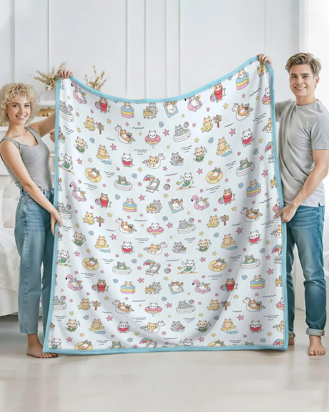 Kawaii Cats Summer Vacation Bamboo Blanket