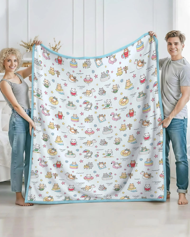 Kawaii Cats Summer Vacation Bamboo Blanket
