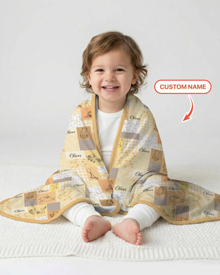 Personalized Classic Bear Patchwork Bamboo Blanket