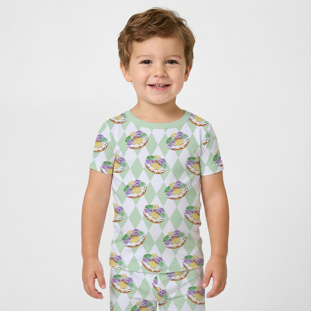 Mardi Gras Donut Two Piece Short Sleeve Pajama Set