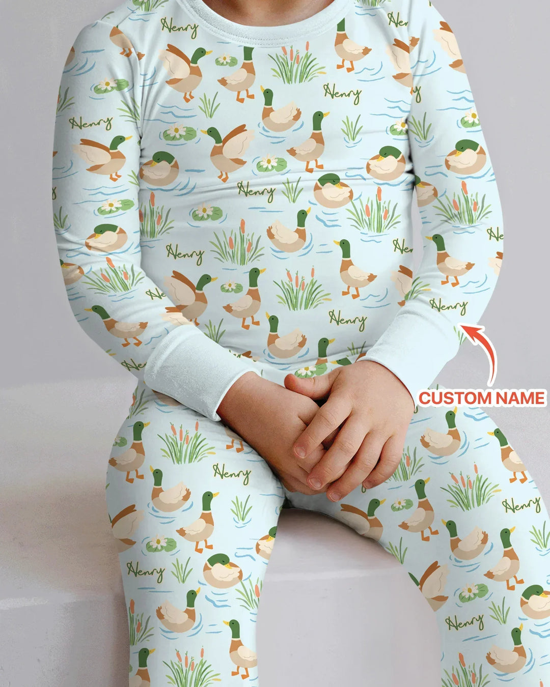 Personalized Mallard Duck Bamboo Two Piece Long Sleeve Pajama Set