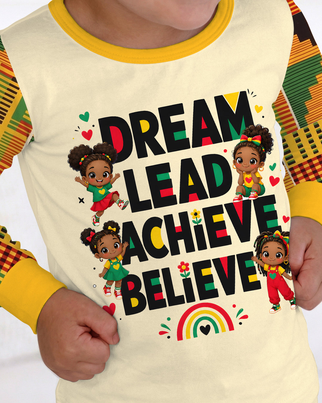 Black Girl Dream Lead Achieve Believe Bamboo Two Piece Long Sleeve Pajama Set