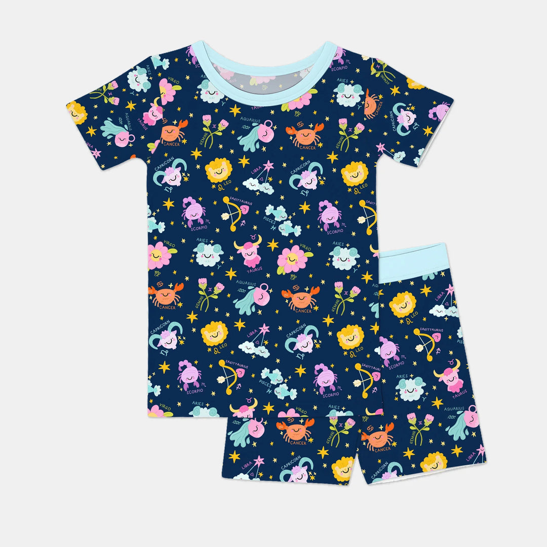 Zodiac Signs Two Piece Short Sleeve Shorts Pajama Set