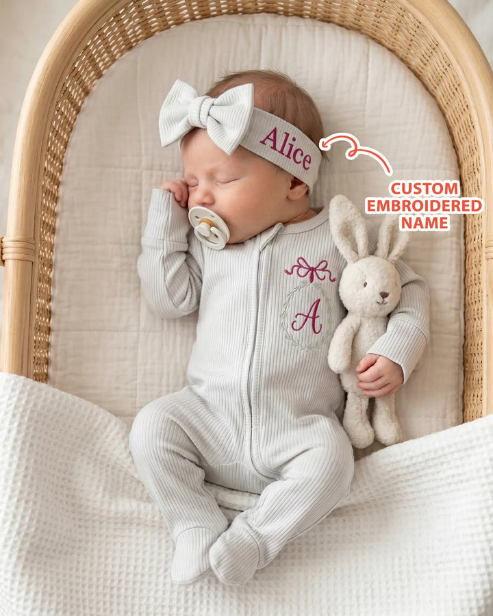 Custom Name Embroidered Ribbed Bamboo Headband
