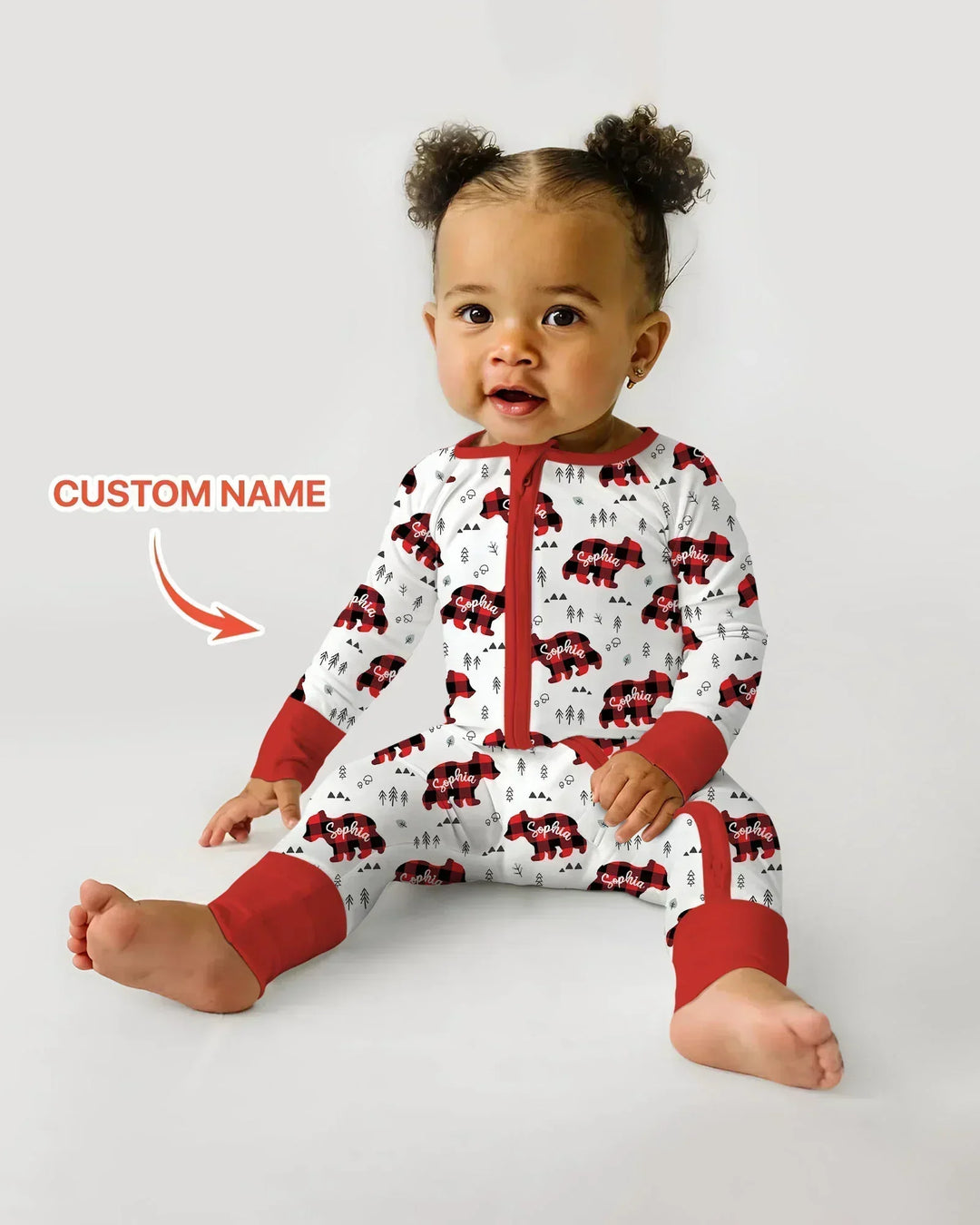 Oso familiar con nombre personalizado, a juego, de bambú convertible con cremallera