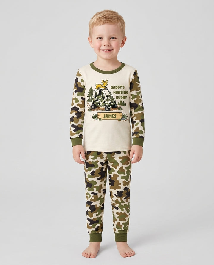Custom Name Daddy's Hunting Buddy Bamboo Two Piece Long Sleeve Pajama Set