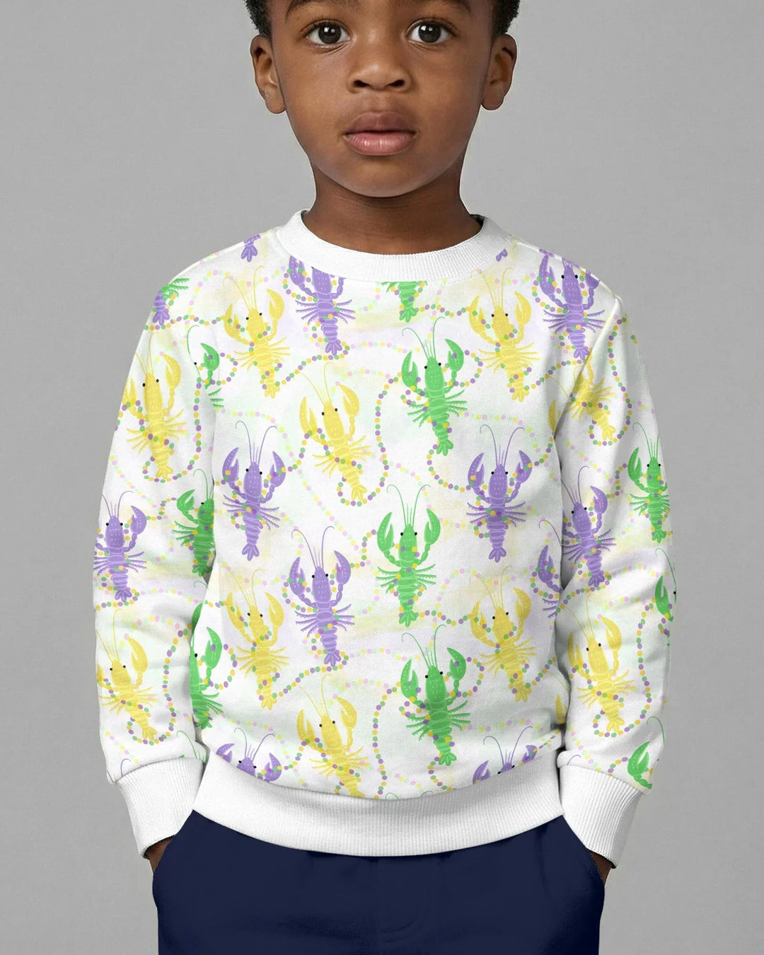 Mardi Gras Flusskrebs Familie Passender Bambus Rundhals-Sweatshirt