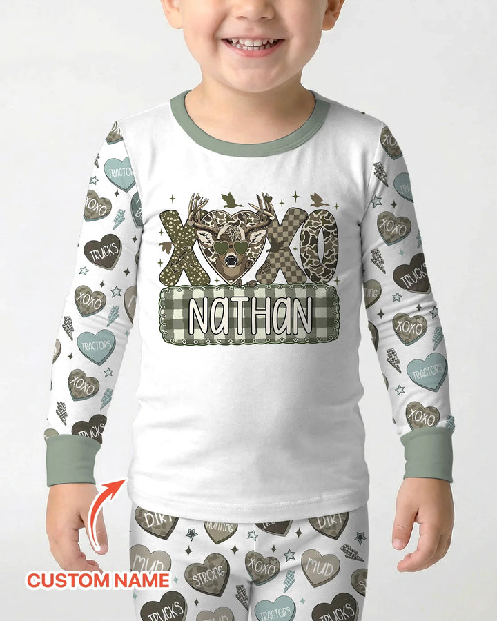 Personalized Hunting Sweethearts Candy Daddy & Me Matching Two Piece Long Sleeve Pajama Set