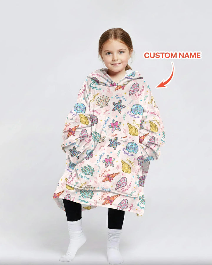 Custom Name Seaside Wildflower Summer Bamboo Blanket Hoodie