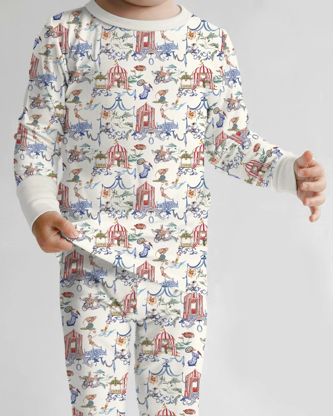 Vintage Lousiana Circus Toile Family Matching Bamboo Two Piece Long Sleeve Pajama Set