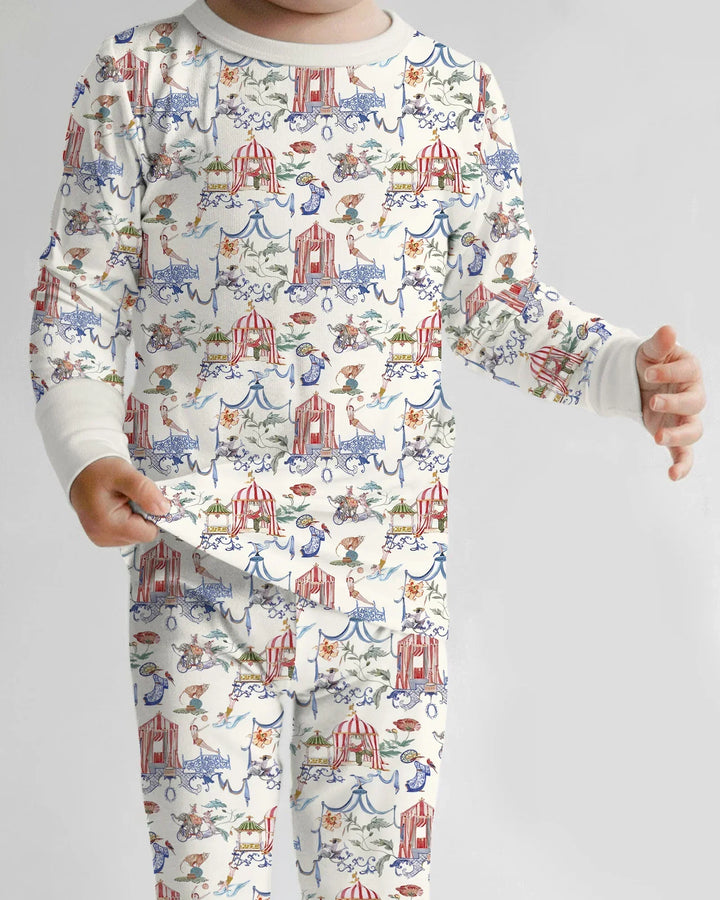 Vintage Lousiana Circus Toile Family Matching Bamboo Two Piece Long Sleeve Pajama Set