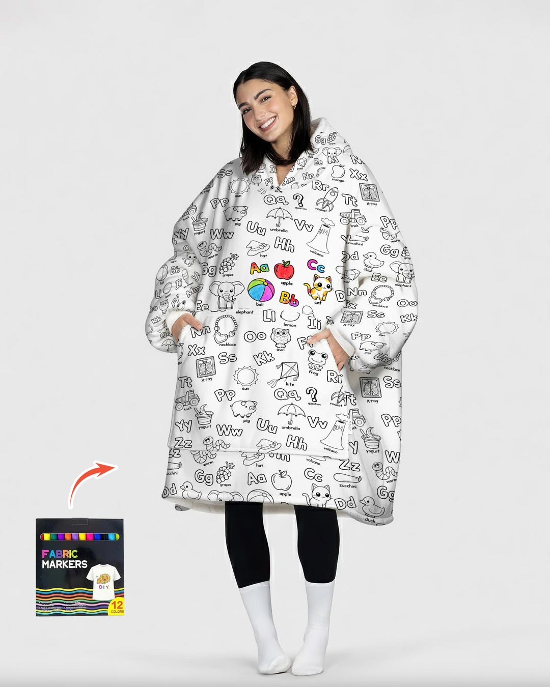 All Colorable Alphabet Wearable Blanket Hoodie