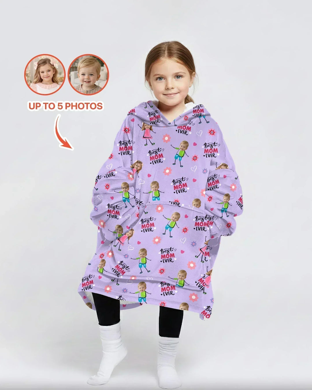Custom Photo "Best Mom Ever" Doodle Bamboo Blanket Hoodie