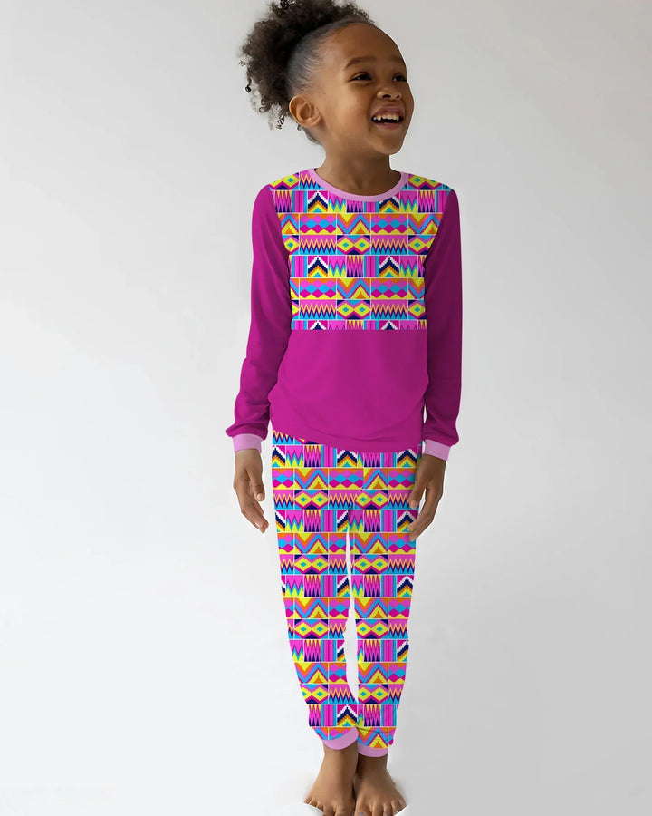 Kente Vibes Family Matching Bamboo Two Piece Long Sleeve Pajama Set