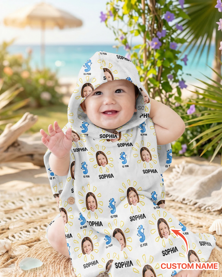 Custom Photo Summer Letter Kid Bamboo Swim Poncho