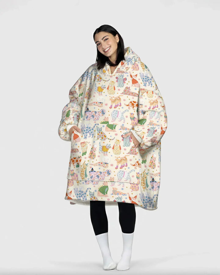 Whimsical Cat Parade Bamboo Blanket Hoodie