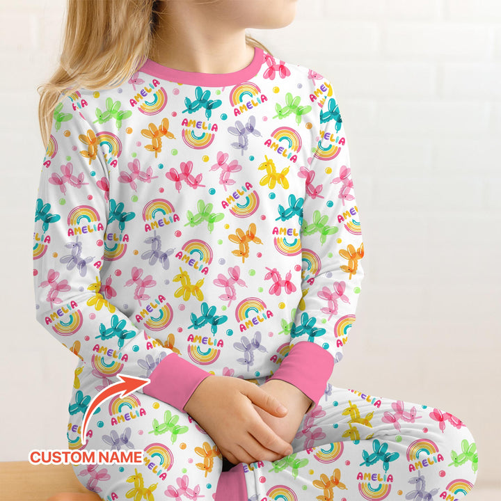Sweet Balloon Dreams Custom Name Two Piece Long Sleeve Pajama Set