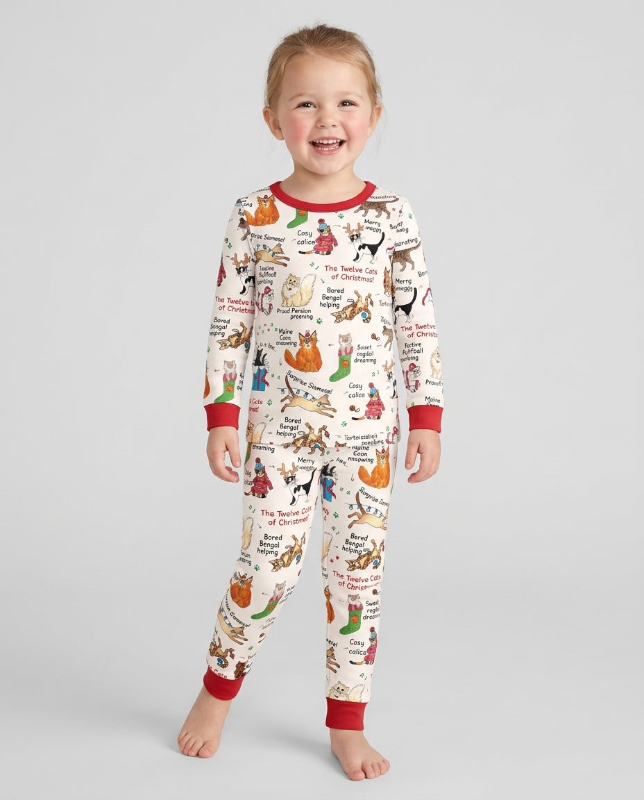 The 12 Cats of Christmas Bamboo Two Piece Long Sleeve Pajama Set