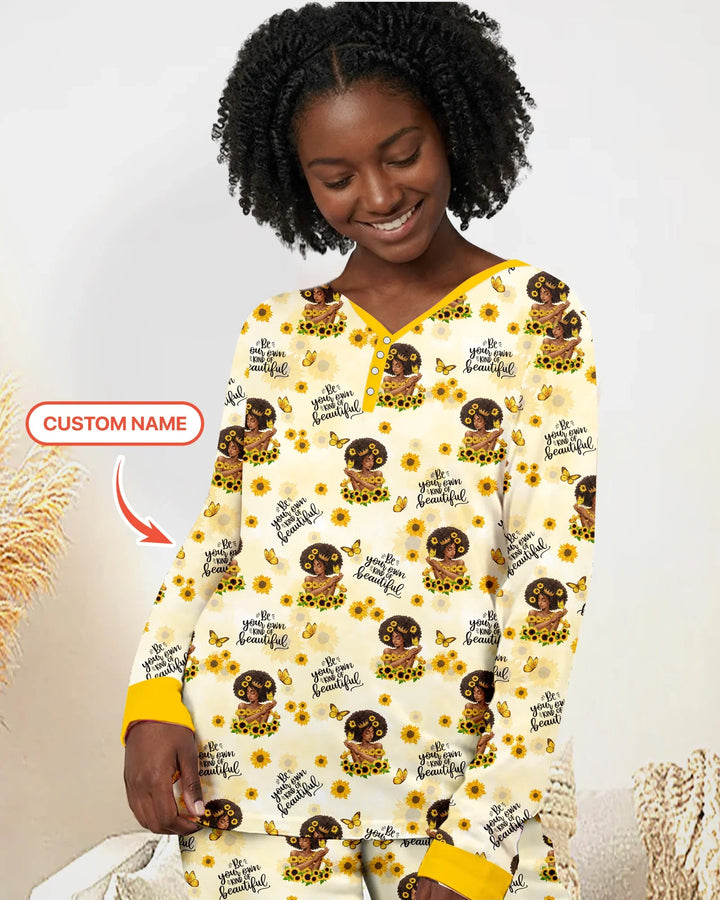 Custom Name Sunflower Queen Bamboo Women Pajama Set