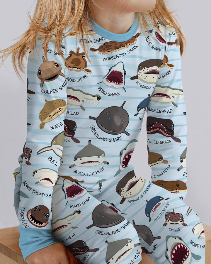 Shark Faces Bamboo Two Piece Long Sleeve Pajama Set