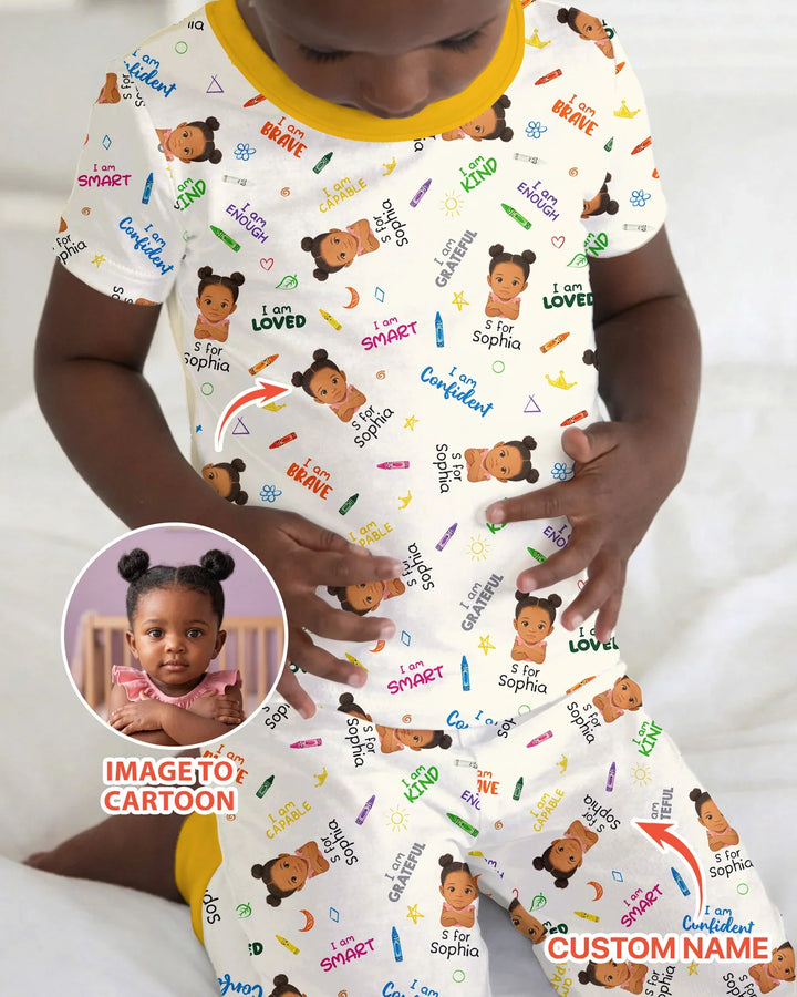Kids Affirmations Custom  Bamboo Two Piece Short Sleeve Pajama Set