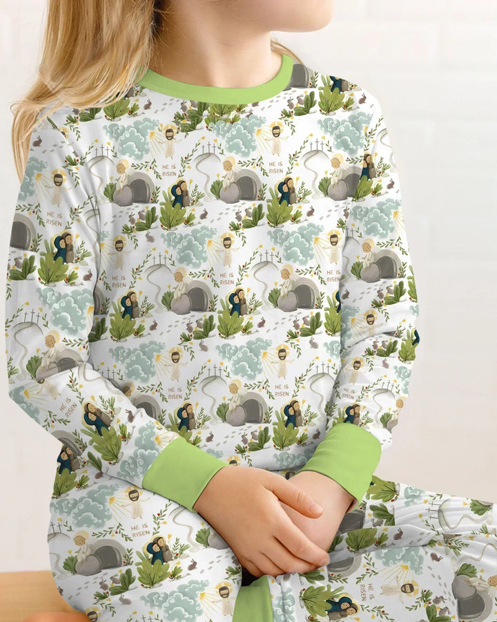 Matthew 28:1–8 He Is Risen Bamboo Two Piece Long Sleeve Pajama Set