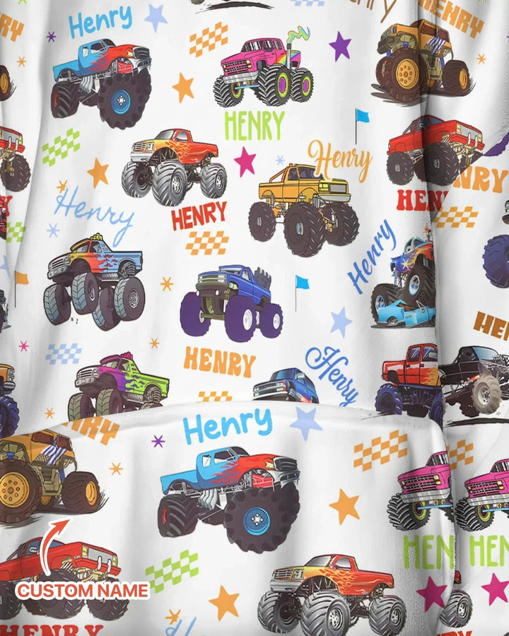 Monster Truck Custom Name Bamboo Blanket Hoodie