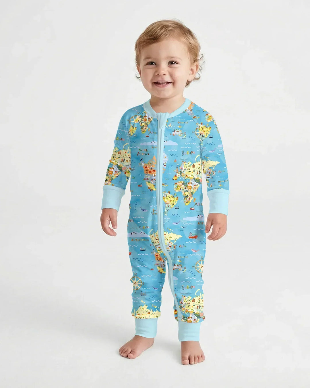 Whimsical World Map Family Matching Bamboo Convertible Zippy