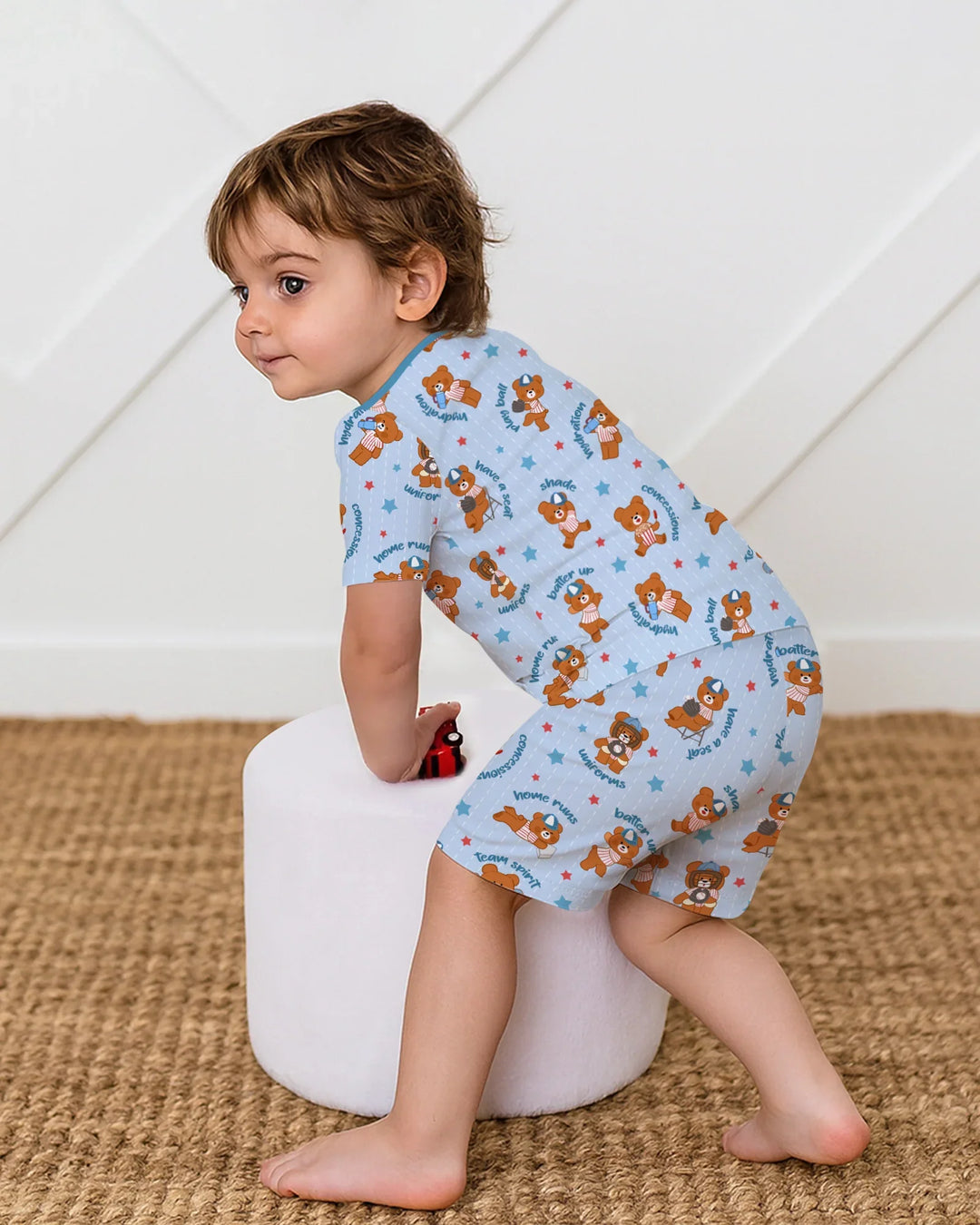 Born To Play Baseball Bamboo Two Piece Short Sleeve Shorts Pajama Set
