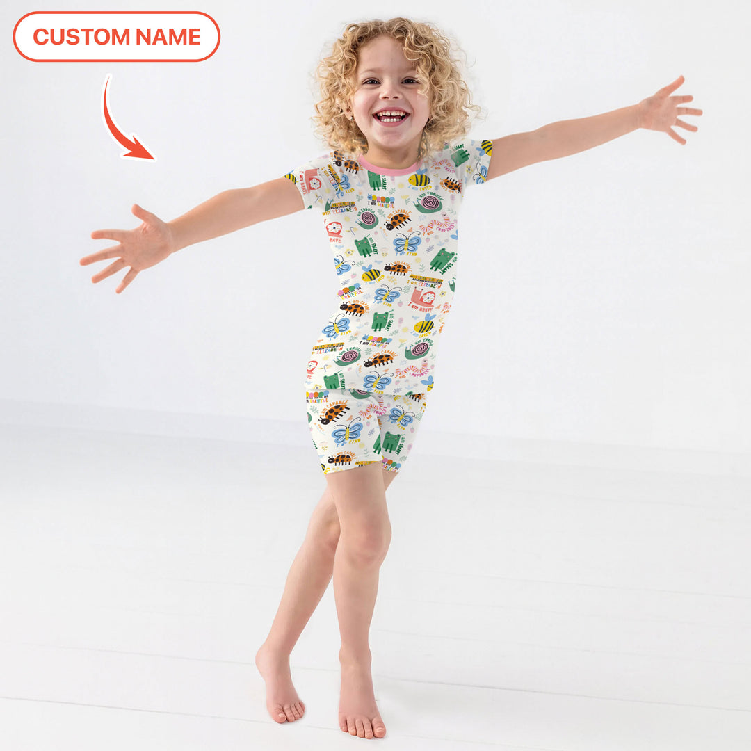 Spring Garden Custom Name Two Piece Short Sleeve Shorts Pajama Set